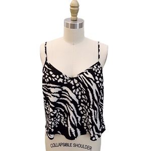 Veronica Beard Zebra Animal Print Silk Tank Top Camisole Black and White